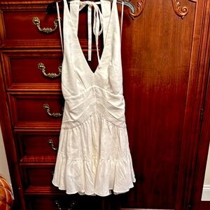 Zimmermann Cream Ruched Ruffled Halter Dress